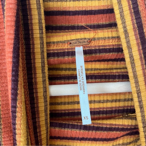 Free People Striped Cape Cod Cowl Neck Thermal Long Sleeve Shirt Top Orange XS - Picture 7 of 8